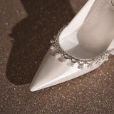 Elegant White Satin Pointed Toe Wedding Heels for Bride Luxury Faux Pearl Crystal Rhinestone Stiletto Prom Pumps Dress Shoes