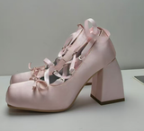 Women's Crisscross Strappy Block High Heels Shoes Quality Top Grade Satin Materials Ballet High Heel Sandals