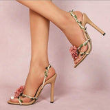Women's Cross-Border Pastoral Floral Stiletto Heels Sexy Women Sandals Dreamy & Elegant Vine-pattern High-Heel Sandals