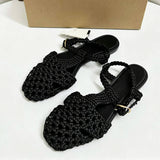 Handmade Woven Sandals Women Braided Flat Sandals with Ankle Strap Hollow Out Fisherman Shoes Summer Beach Casual Slides