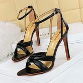 Strappy Lace up Sexy Female Shoes Open Toe Chunky Trendy Women's Brown Heels