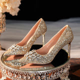 Bling Sequin Quality Silk Chaussures Femme Tendance Female Dress Office Shoes Fashion Heels Women's Pumps