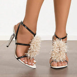 Women's New Style Electroplated Stiletto Sandals for Foreign Trade - With Shiny Floral Accents, Fashionable Design