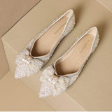 Large Size Rhinestone Luxury Slip on Bow Loafers Office Lady Moccasins Sepatu Flat Shoes for Women