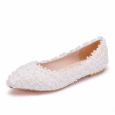 New Lace White Flat Bride Original Designer Women's Single Suitable Dress Pointed Toe Casual Wedding Shoes