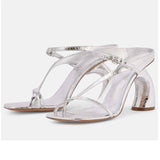 Women ChunkyTemperament Heels Sandals Open-Toe Square Toe Buckle Detail and Rear Ankle Strap Ladies Luxury Shoes