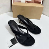 Summer French-Style Gorgeous Toe-Post Wedge Sandals Fashionable High-Heel Flip-Flop Sandals for Women