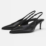 New Arrival Women's Low-Heel Elegant Socialite Pumps - Closed Toe, Slip-On with Back Strap
