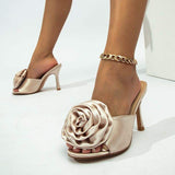 Chaussures Femmes Talons Square Toe Female Shoes Slippers Big Flower Heels Women