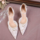 Wedding White Talons Dames Luxury Slingback Sandals Lace Pearl Shoes Women Heel for Ladies