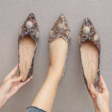 Retro Hot Selling Pantufla Loafer Slippers Luxury Diamond Rhinestone Ladies Pumps Flat Shoes