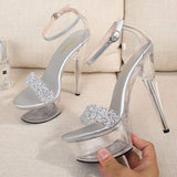 Super High Sandalias Con Plataforma Transparent Clear Summer Women Stripper Shoes Platform High Heels