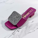 Chaussure Femme Sandales Luxe Slides Rhinestone Fashion Chunky Low Heel Summer 2025 Sandals for Women