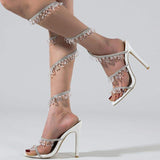 Crtsyal Talons Carre Tendanc Ankle Wrap Lace up Luxury Sexy Strappy Heels 2025
