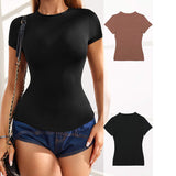Summer Solid T Shirt Tight Blank Women's Stretch Sports T-Shirt Comfortable Breathable Plain Polyester Short Sleeve T-shirt