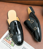 Large Size 46 47 Fashion Slip on White Loafers Men Patent Leather Slippers Backless Mules Men Half Shoes
