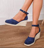 Women's Espadrille Wedge Sandals Ankle Strap Closed Toe Wedges for Summer Casual Wear