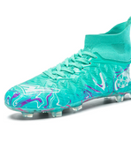 Men's High-top Knitted Soccer Cleats Gold Firm Ground Football Boots Breathable Lightweight Outdoor Athletic Shoes with Studs