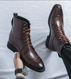 High Ankle Men Boots Lace up Closure Pointed Toe 38-46 Classy Handsome Winter Boots for Men