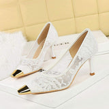 Elegant Shoes Women New Summer Woven Lace Metal Square Toe Sandals Stylish Comfortable Single Shoes Heels