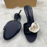 New Style Rose-patterned Sweet Fairy One-strap Slippers for Women - Noble Open-toe Stiletto Heel Sandals with Elegant Style