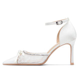 Wedding Bride Shoe Elegant White Silk Pointed Toe Pumps Sexy 2025 Trendy Women's Heels