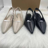 Pointed Toe Ladies Low Stiletto Heel Sandals with Pleated Ankle Strap - Casual Daily Elegant Footwear for Women
