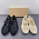 Elegant Lace Floral Women Mary Jane Flats Sparkly Sequin Mesh Bridal Wedding Shoes Breathable Bow Tie Ballerina Pumps