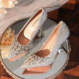 Bling Sequin Quality Silk Chaussures Femme Tendance Female Dress Office Shoes Fashion Heels Women's Pumps