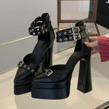 Retro Sandalias Con Tacon Buckle Lace up 2024 Sandals Platform Heels for Women