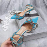 New Colors Talon Pour Femme High QUality Trendy Cover Toe Crystal Diamond Bow Red Heels for Women