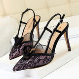 Chaussures Pour Femmes Nouveaux Styles Big Size Lace Slingback Pumps Female Sex Black Bigtree Shoes Heels for Ladies and Women