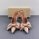 Big Bow Point Toe Tacones Slingback Elegant Pumps Shoes Cute Heels for Women
