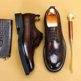 Luxury-Inspired Men's Formal Shoes: Handcrafted Brogue Design with Thick Comfort Soles Genuine Leather Dress Shoes
