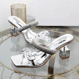Unique Chaussures Dames De Luxe Talon Square Toe Gold Fashion Trending Women Ladies Fancy Heels