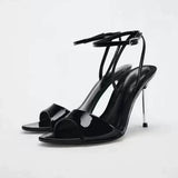 Sandales a Talons Fins Pointed-Toe Denim Sandals with Fish-Mouth Cutouts, Hollow Design, Ladies Sexy Stiletto Heels Sandals