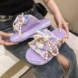 Colorful Sandales Plates Pour Femmes Bow Fashion Ladies Flat Sandals Platform Slippers Shoes Woman Sandals