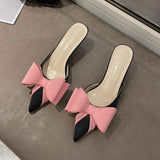 Bowknot Designer Cute Mules Lady Slippers Low Kitten Heels Sandals for Women