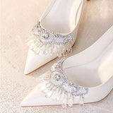 Wedding Bride Shoes Size 33-42 Elegant Silk White Pearl BOw Pointed Toe Pumps Sexy 2025 Trendy Women's Heels