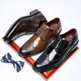 Men Premium Calfskin Brogue Dress Shoes Genuine Leather Wingtip Oxfords Executive Business Formal Footwear
