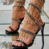 Sexy Gold Talons Aiguilles Square Toe Pearl Decorated Butterfly Ankle Wrap Heels for Women