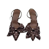 Women's High-Heel Sandals Satin Material with Bow Decoration, Pointed Toe, Stiletto Heel, Backless Slide Design