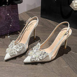 6CM/8CM/10CM New Talons Wedding Bride Slingback Rhinestone Butterfly Stiletto Heels for Women Ladies Pumps
