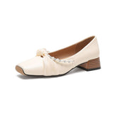 Sandale Plat Women's Fashion Square Toe Block Heel 2.5CM Pearl Party Rhinestone Strap Satin Work Office Shoes