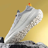 Easy on and off Mens Trail Running Shoes Quick Lacing Hiking Sneakers Thick Sole Athletic Walking Jogging Outdoor Sport Footwear