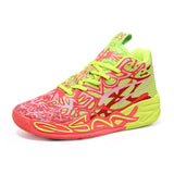 2026 Men Professional Basketball Shoes High Top Athletic Sneakers Mesh Shock Absorption Blue Red Flame Graphic Training Footwear