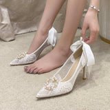 6CM/8CM Ankle Strap Talon Haut Luxury Sexy Shoes White Lace Wedding Heels for Bride