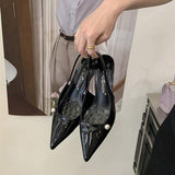 Elegant Pointed Toe Slingback Heels Women Stylish Kitten Heel Pumps with Pearl Detail Grey Dress Office Shoes