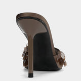 Women's High-Heeled Slippers Sandals with Beaded Sequins - One-Strap, Pointed-Toe, Slim Heel, Open-Toe, Outer-Wearable