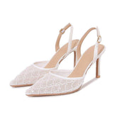 White Talons Dames Luxury Wedding Slingback Sandals Shoes Women Heel for Ladies